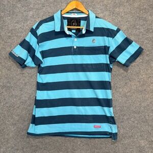 Kidrobot Striped Jersey Polo Shirt Adult Large (fits like small) Blue Button Tee
